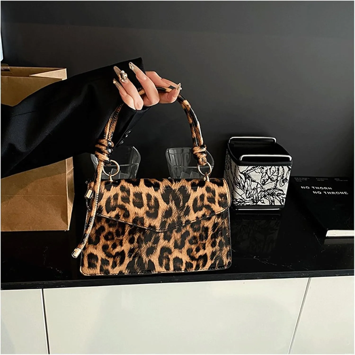 Leopard Purse Cheetah Print Mini Glossy Bag Elegant Knot Crossbody Purse for Girls Prom Wedding Evening Bag