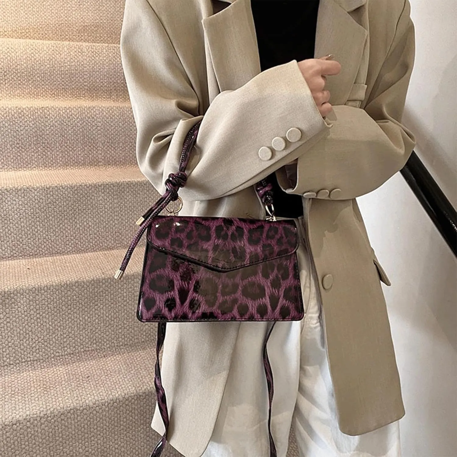 Leopard Purse Cheetah Print Mini Glossy Bag Elegant Knot Crossbody Purse for Girls Prom Wedding Evening Bag