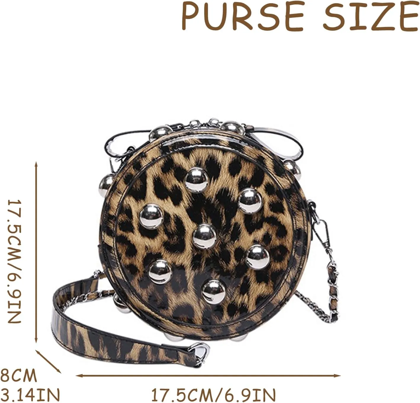 Leopard Purse Cheetah Print Round Shape Crossbody Purses Punk Y2K Studded Shoulder Bag for Girls Party