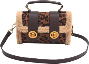 Leopard Purse Faux Fur Crossbody Backpack Suede Cheetah Print Hand Bag Vintage Satchel Y2K Casual Day Out