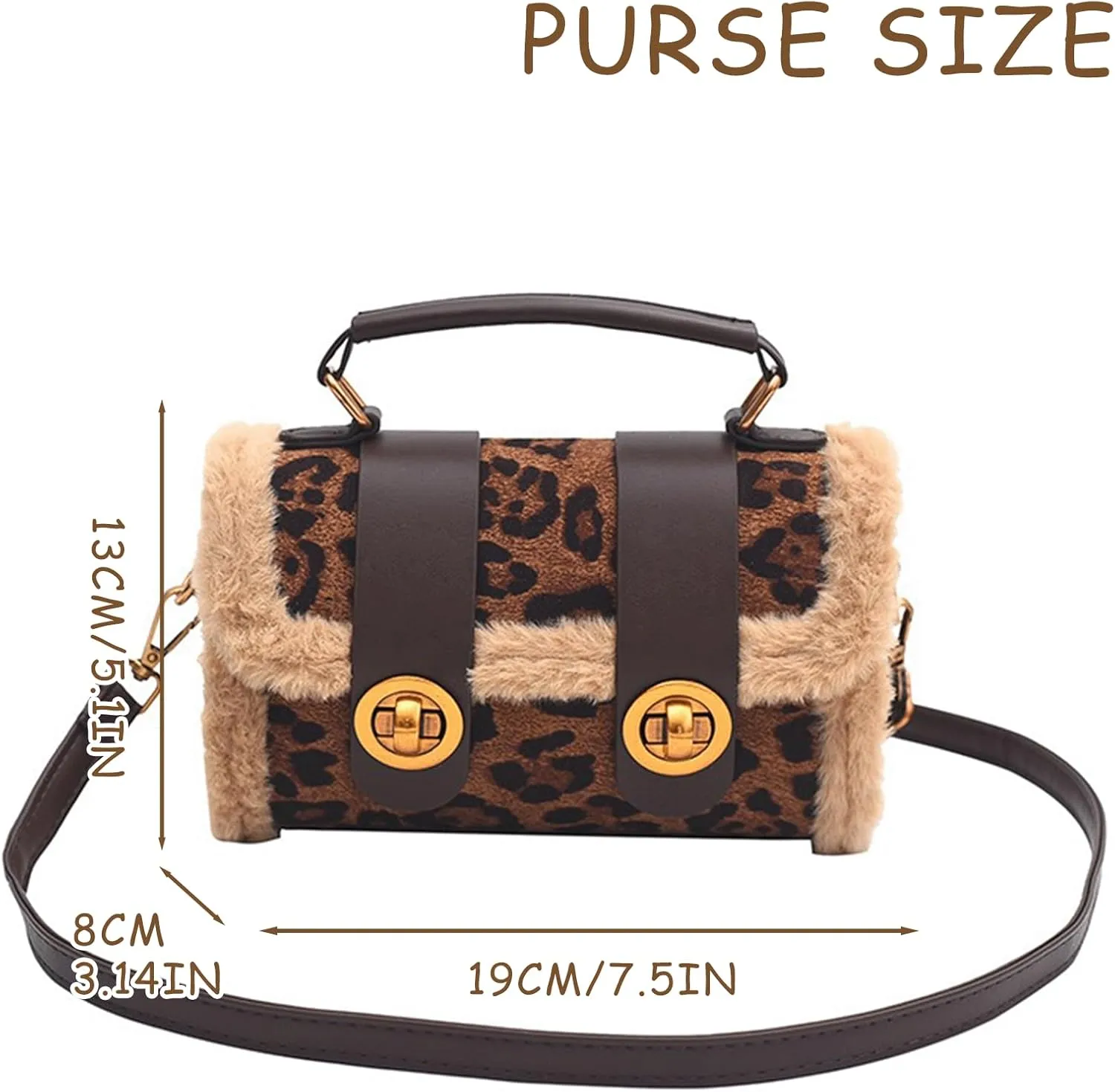 Leopard Purse Faux Fur Crossbody Backpack Suede Cheetah Print Hand Bag Vintage Satchel Y2K Casual Day Out