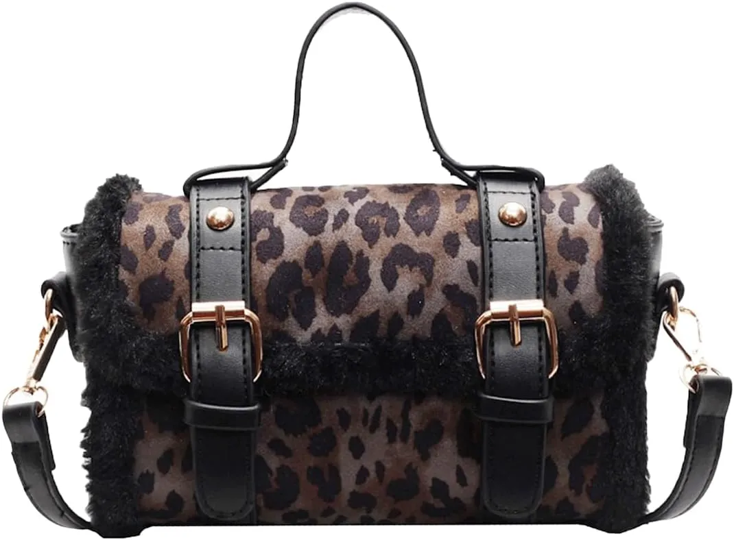Leopard Purse Faux Fur Crossbody Purses Suede Cheetah Print HandBag Vintage Satchel Y2K Casual Day Out