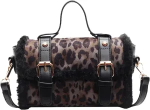 Leopard Purse Faux Fur Crossbody Purses Suede Cheetah Print HandBag Vintage Satchel Y2K Casual Day Out