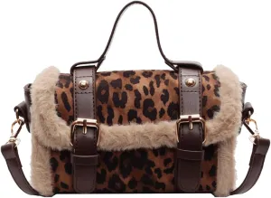 Leopard Purse Faux Fur Crossbody Purses Suede Cheetah Print HandBag Vintage Satchel Y2K Casual Day Out