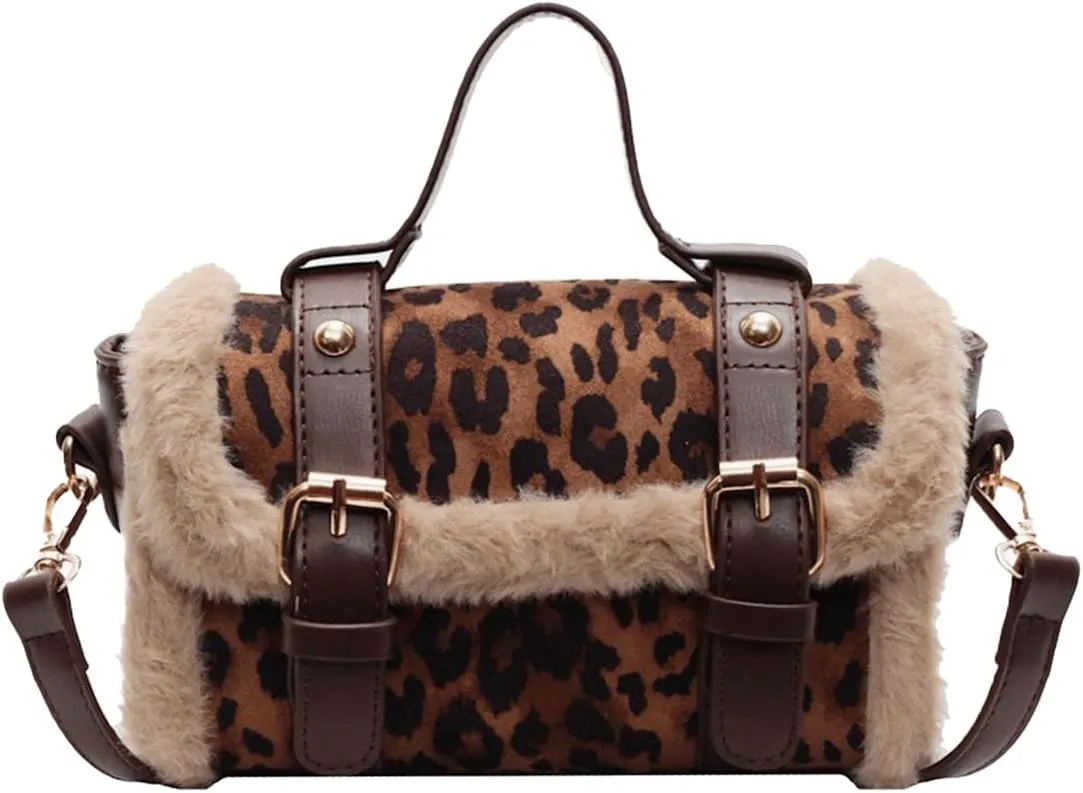Leopard Purse Faux Fur Crossbody Purses Suede Cheetah Print HandBag Vintage Satchel Y2K Casual Day Out