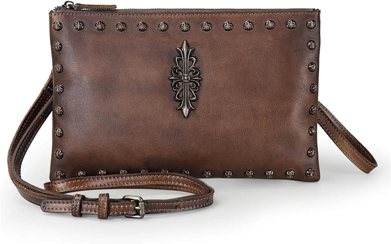 LETEULO Womens Crossbody Bag Leather Handmade Shoulder Bag Clutch Wristlet Handbags Purse