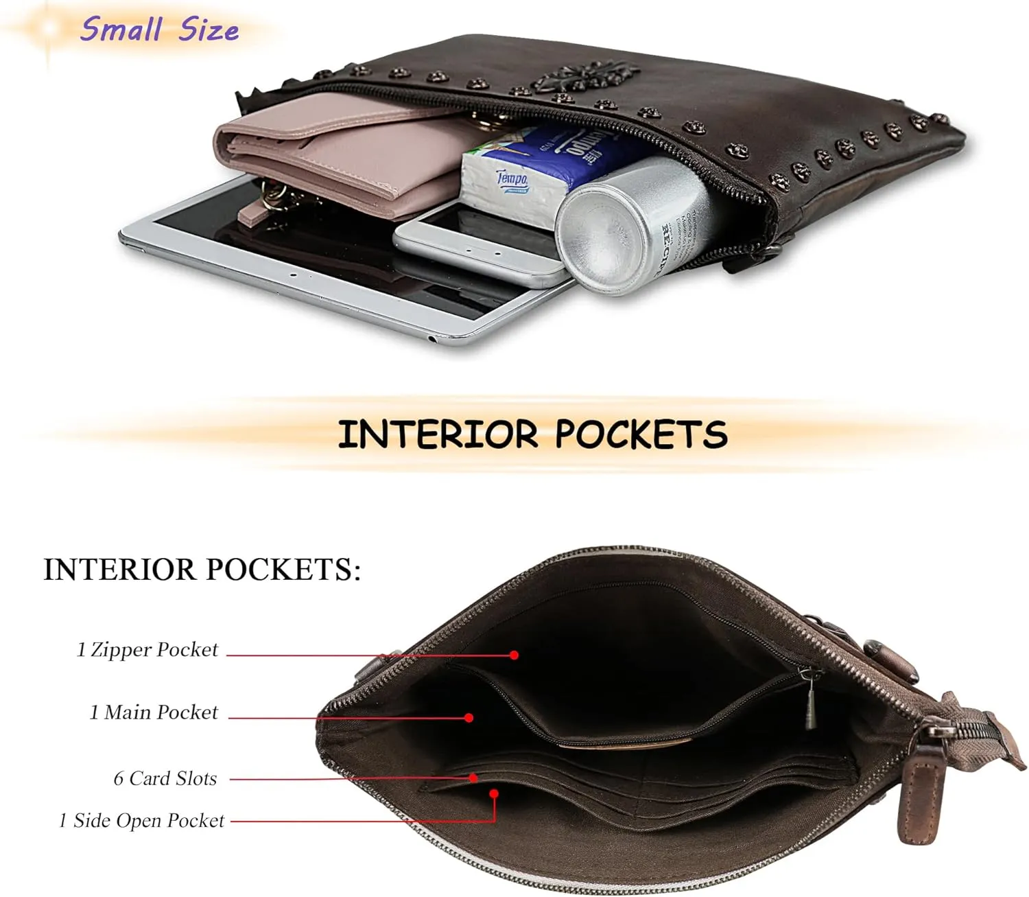 LETEULO Womens Crossbody Bag Leather Handmade Shoulder Bag Clutch Wristlet Handbags Purse