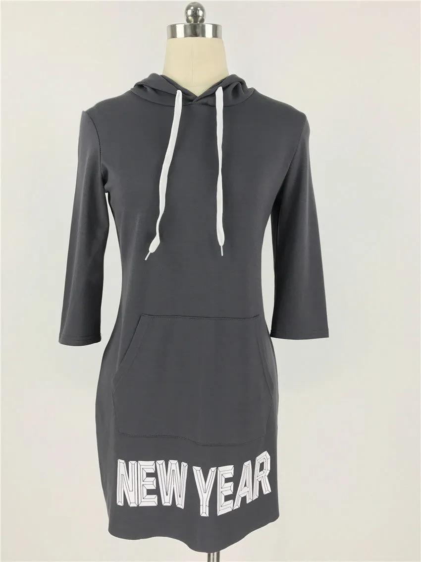 Letter Print Draw String Long Hoodie