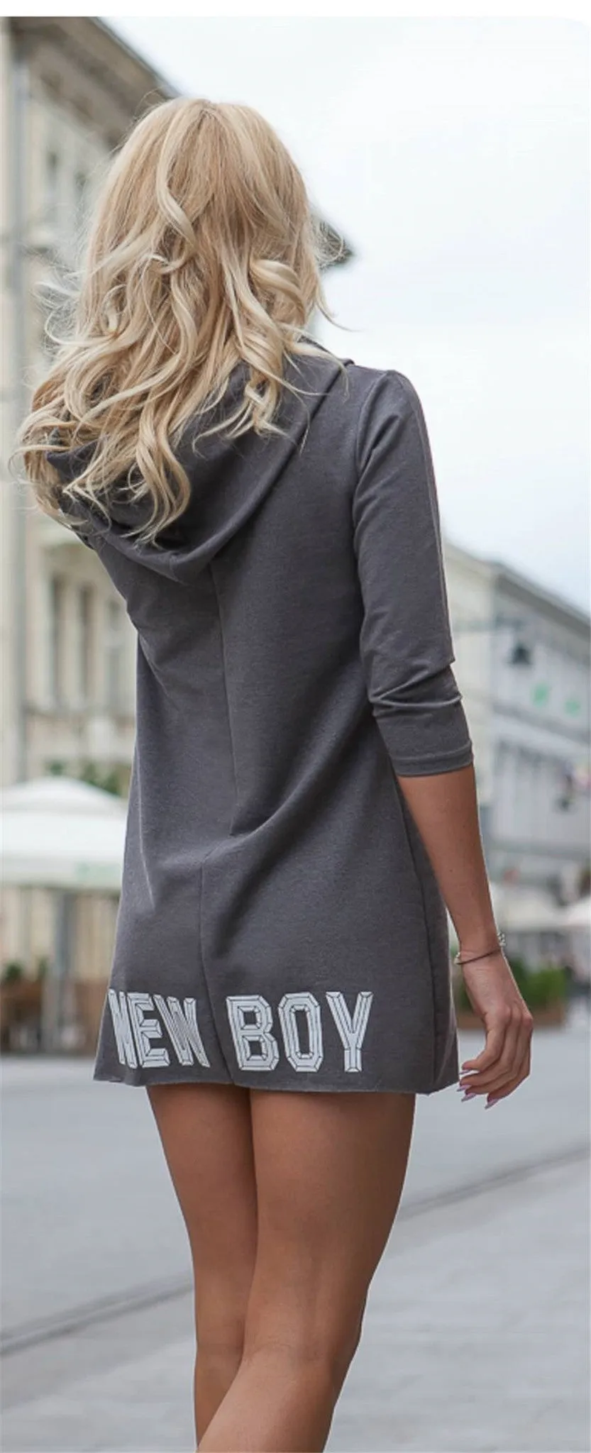 Letter Print Draw String Long Hoodie