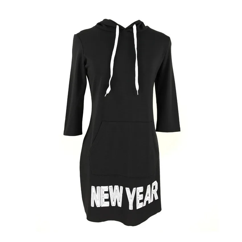 Letter Print Draw String Long Hoodie