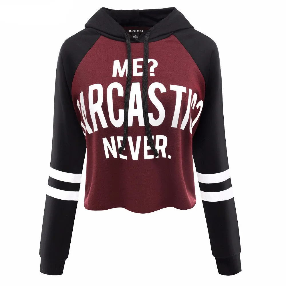 Letter Print Patchwork Drawstring Short Slim Sport Hoodie