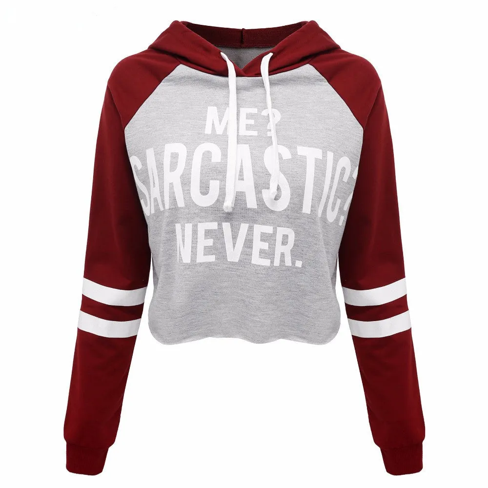Letter Print Patchwork Drawstring Short Slim Sport Hoodie