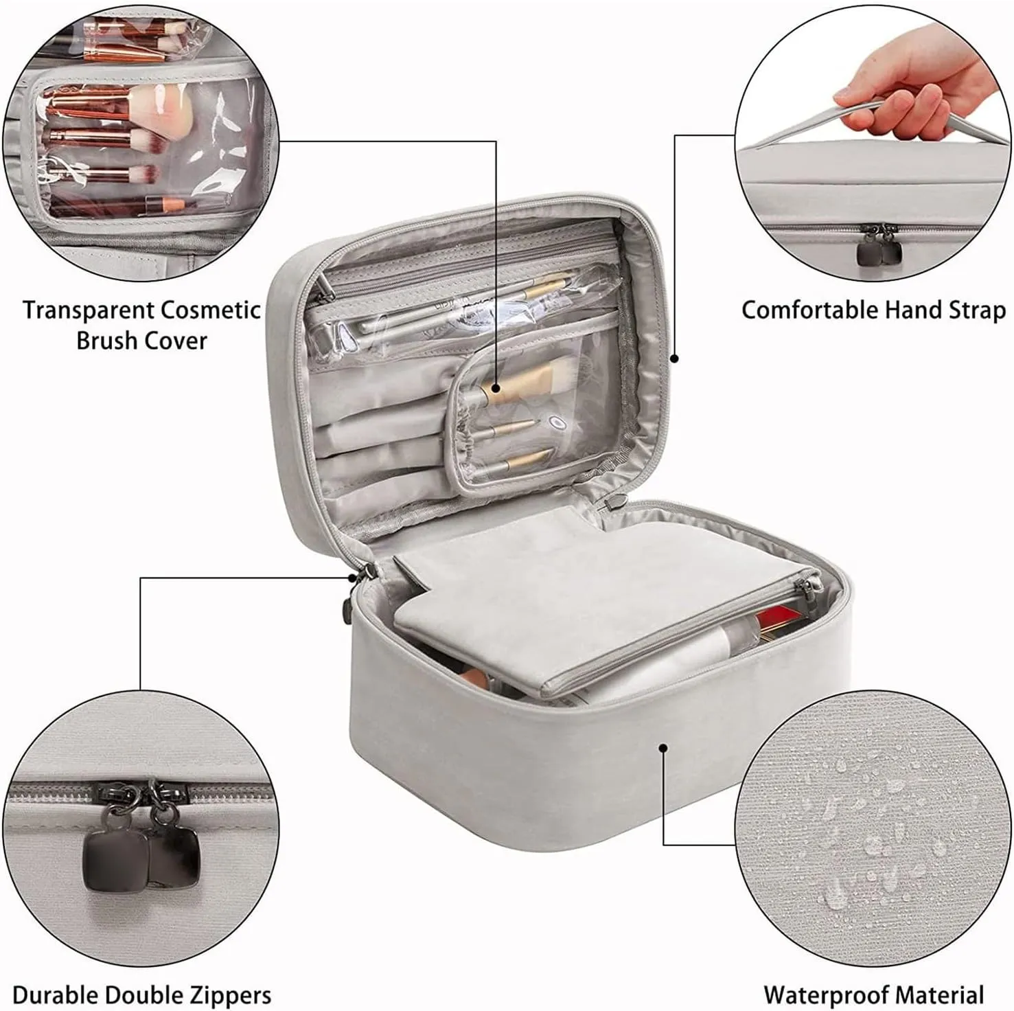 Lightweight Cosmetic Bag Has Plenty Of Room In 1 Makeup Bags Portable Grey Travel Travel Makeup Case Organizer Small (A, One Size)