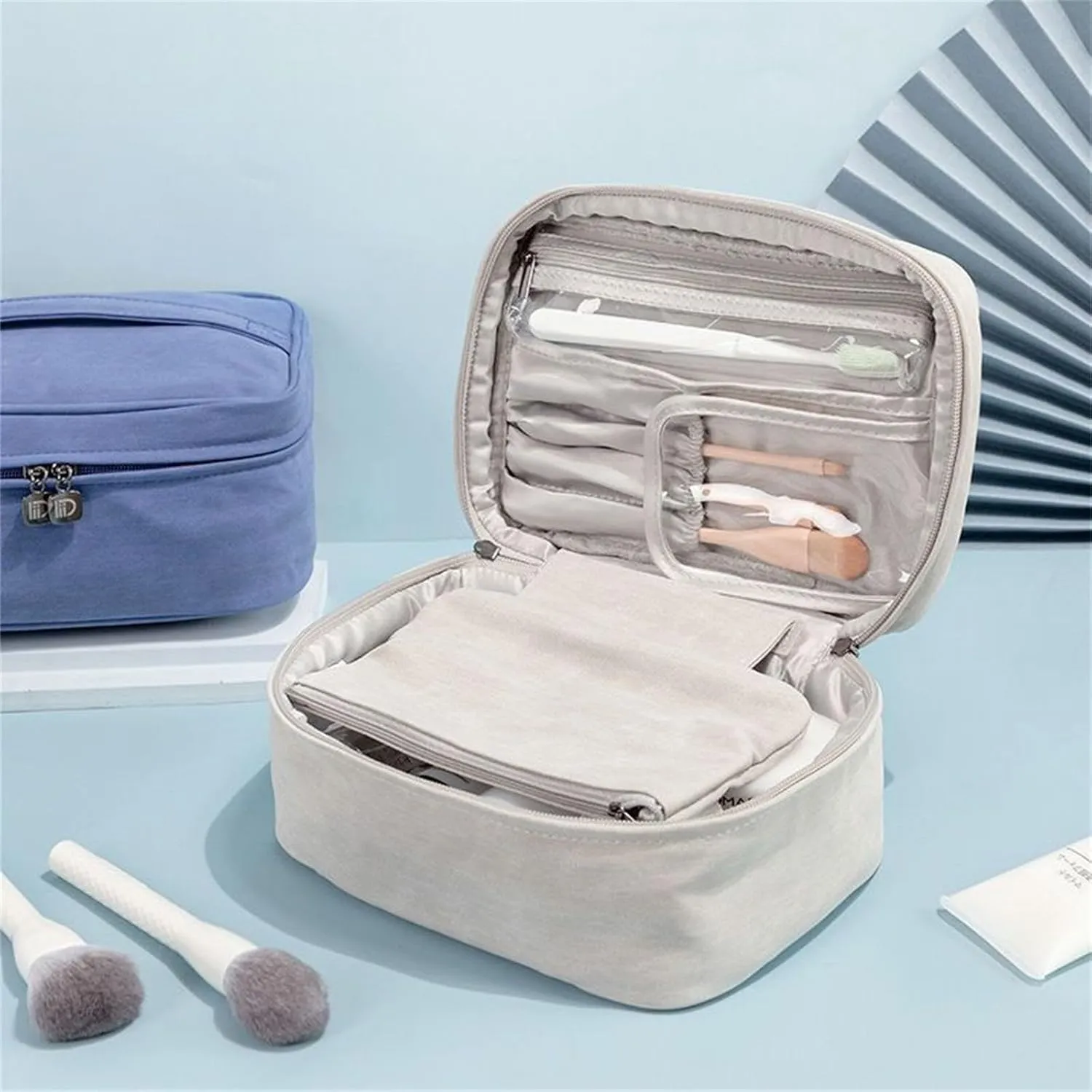 Lightweight Cosmetic Bag Has Plenty Of Room In 1 Makeup Bags Portable Grey Travel Travel Makeup Case Organizer Small (A, One Size)