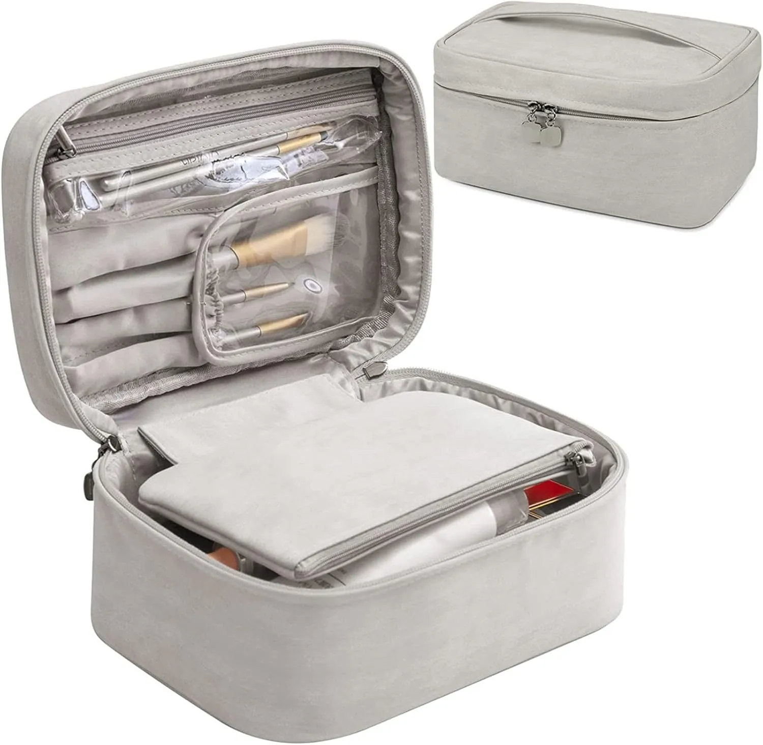 Lightweight Cosmetic Bag Has Plenty Of Room In 1 Makeup Bags Portable Grey Travel Travel Makeup Case Organizer Small (B, One Size)