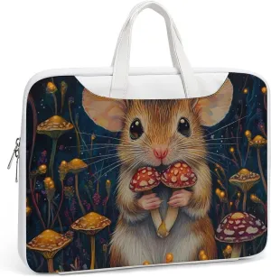 Little Mouse Holding Mushrooms Leather Bag Laptop Case Slim Water Resistant Computer Bags with Handle Briefcase for Work