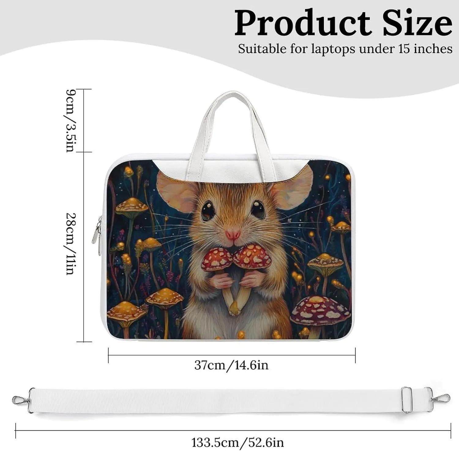 Little Mouse Holding Mushrooms Leather Bag Laptop Case Slim Water Resistant Computer Bags with Handle Briefcase for Work