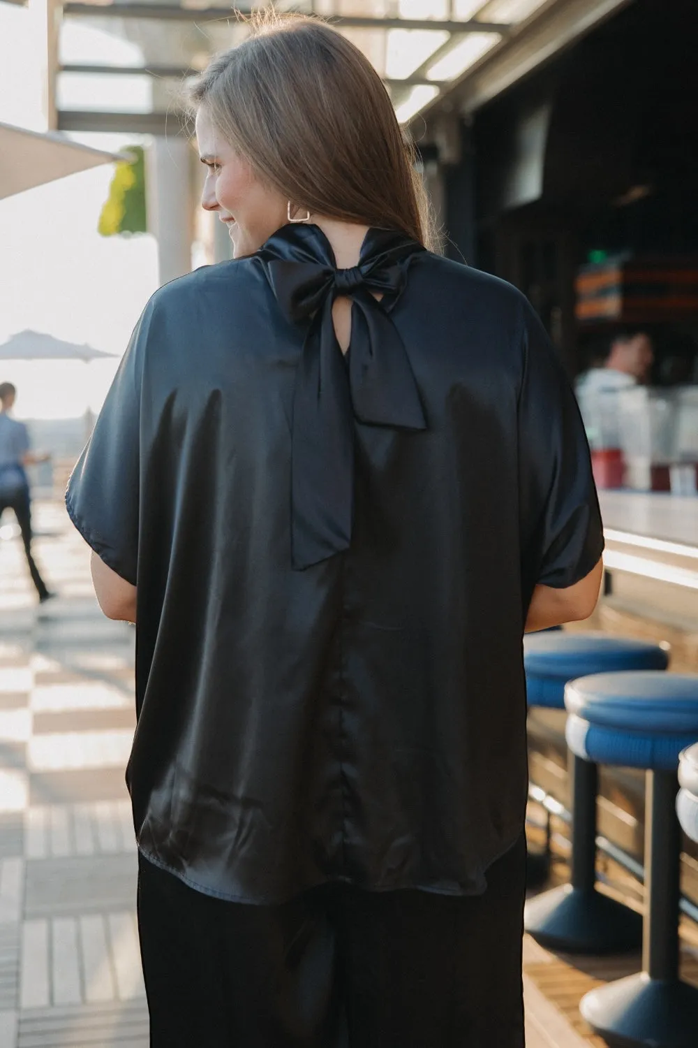 London High Tie Neck Bubble Hem Top (S-3XL)