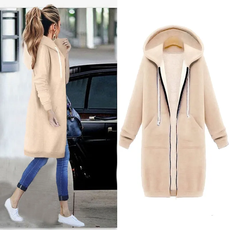 Long Oversized Hoodies Women Autumn Winter Sweatshirt Women Zipper Women Hoodies