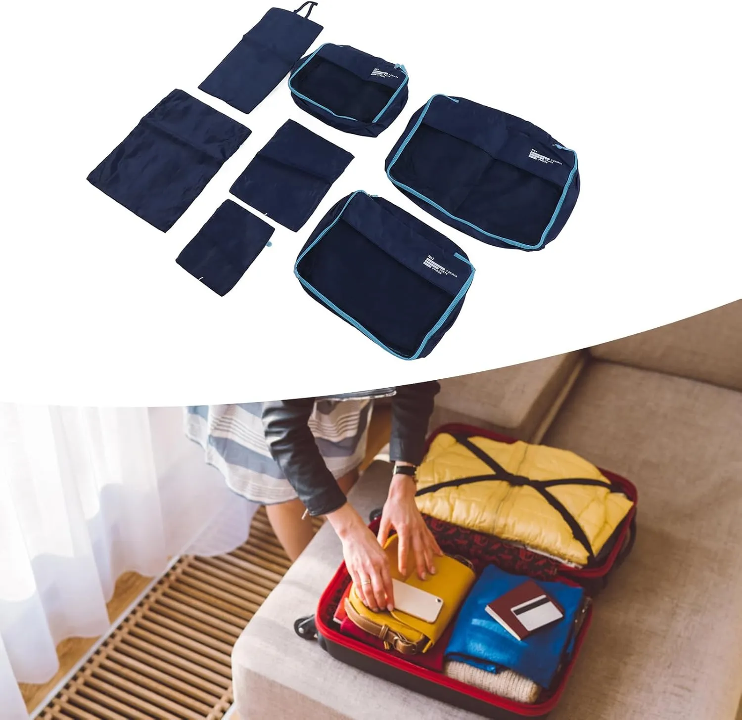 Luggage Packing Bags Waterproof Polyester Travel Packing Cubes for Business Trip (Navy Blue)