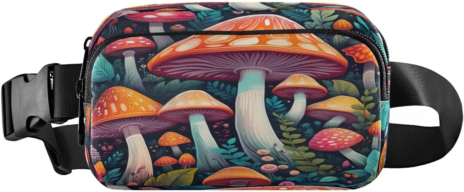 MCHIVER Colorful Mushrooms Forests Fanny Pack for Women Men Crossbody Belt Bag Fashion Waist Packs Purse with Adjustable Strap Dupes for Running Hiking Cycling