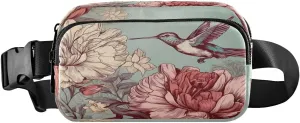MCHIVER Hummingbirds Florals Flowers Fanny Pack for Women Men Crossbody Belt Bag Fashion Waist Packs Purse with Adjustable Strap Dupes for Running Hiking Cycling