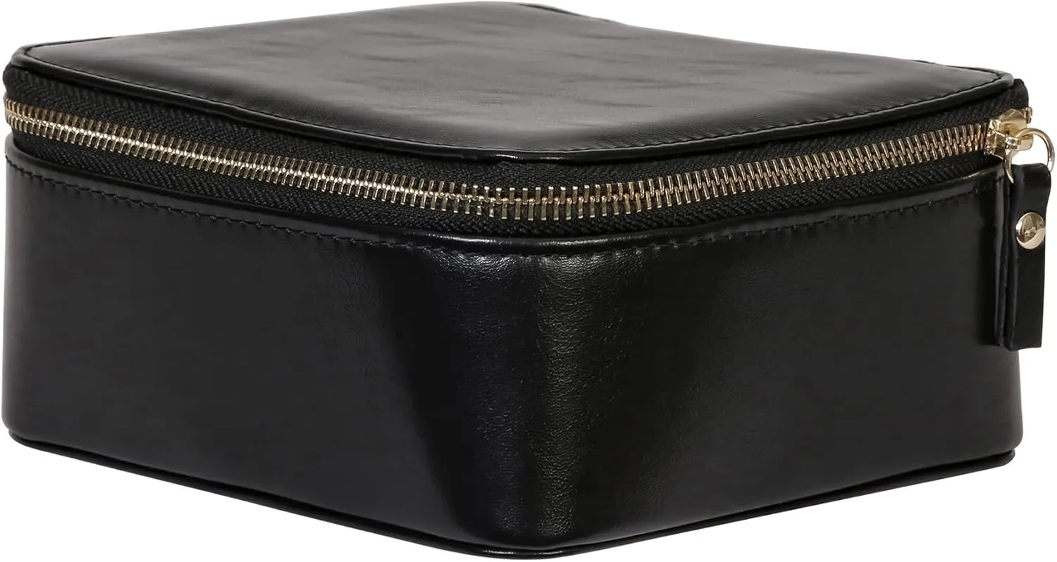 Mele & Co The Bento Travel Toiletry Makeup Cosmetic Organizer Bag and Jewelry Accessories Essentials Dopp Kit Must Have for Women- Black Vegan Leather Large Square Case