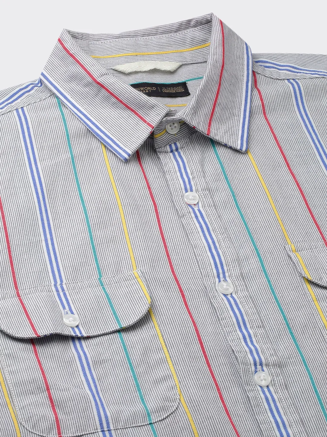 Men's Blue 100% Cotton Regular Fit 2 Pocket  Stripe Summer Shirt
