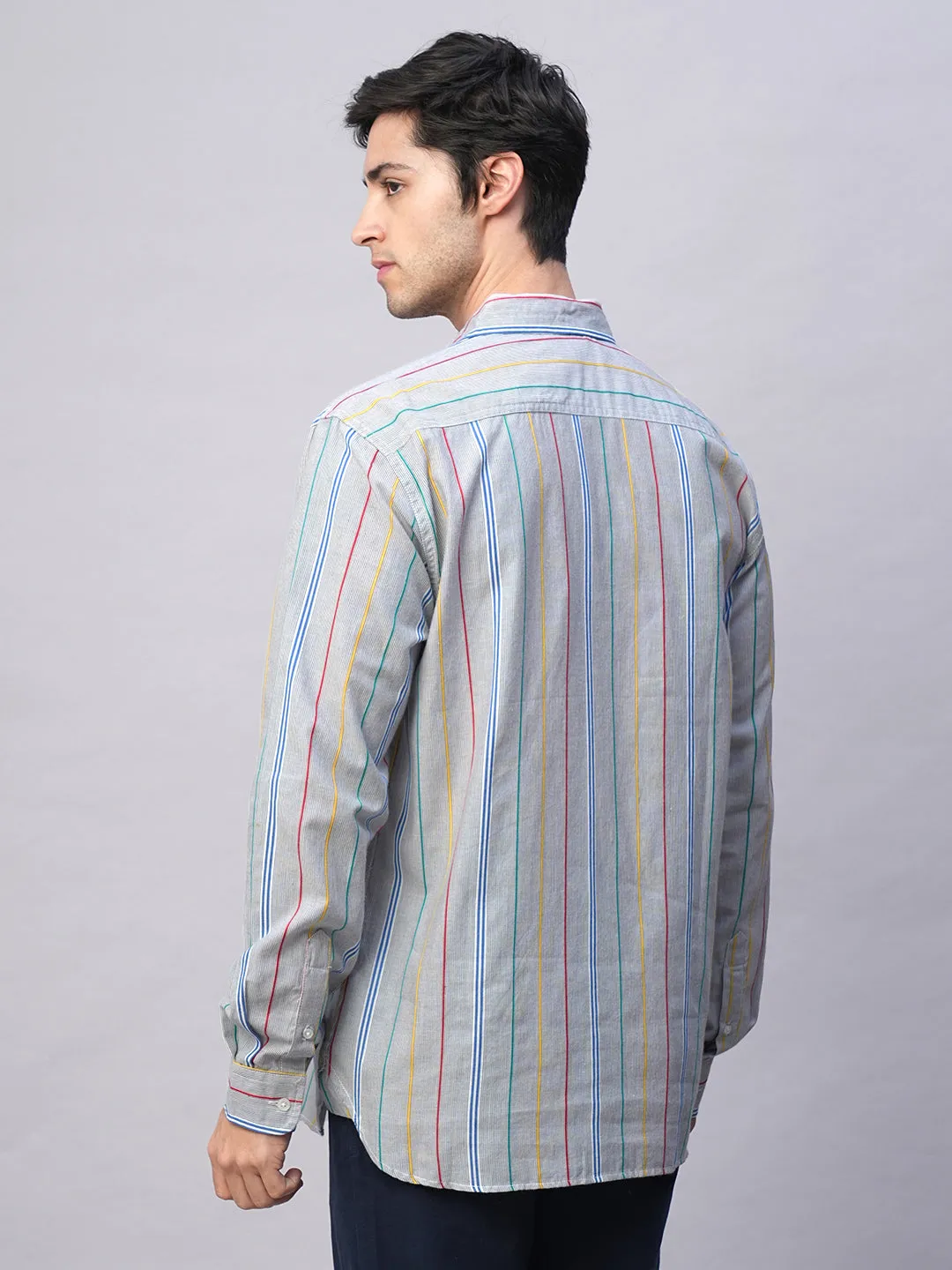 Men's Blue 100% Cotton Regular Fit 2 Pocket  Stripe Summer Shirt