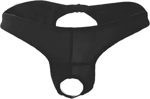 Men's Front Opening Fly Access Briefs Faux Leather Bulge Pouch Bikini G-String Thong Lingerie with Buckle Pouch