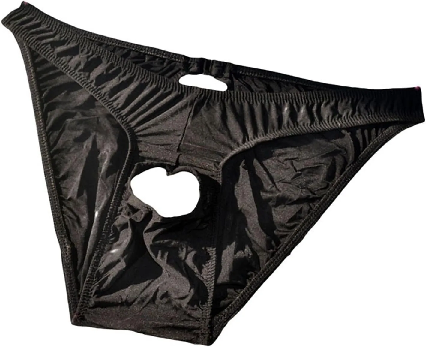 Men's Front Opening Fly Access Briefs Faux Leather Bulge Pouch Bikini G-String Thong Lingerie with Buckle Pouch