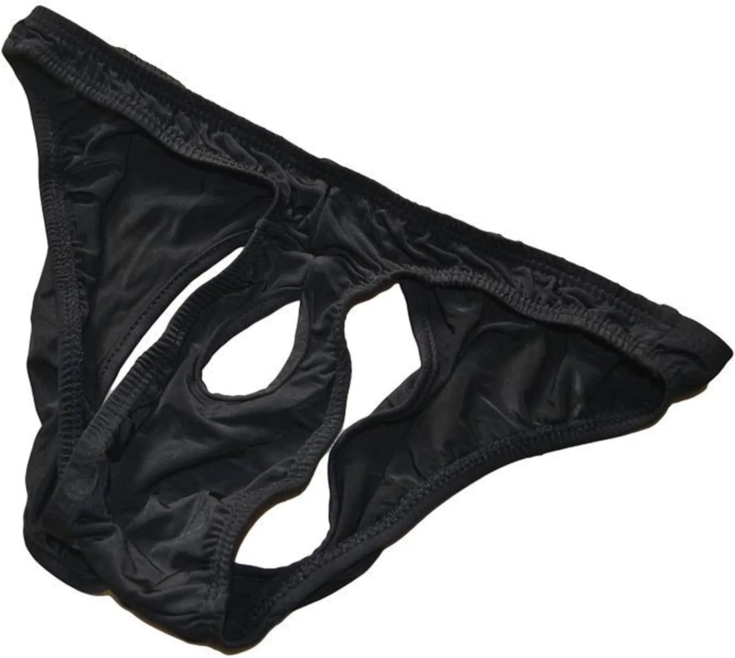 Men's Front Opening Fly Access Briefs Faux Leather Bulge Pouch Bikini G-String Thong Lingerie with Buckle Pouch