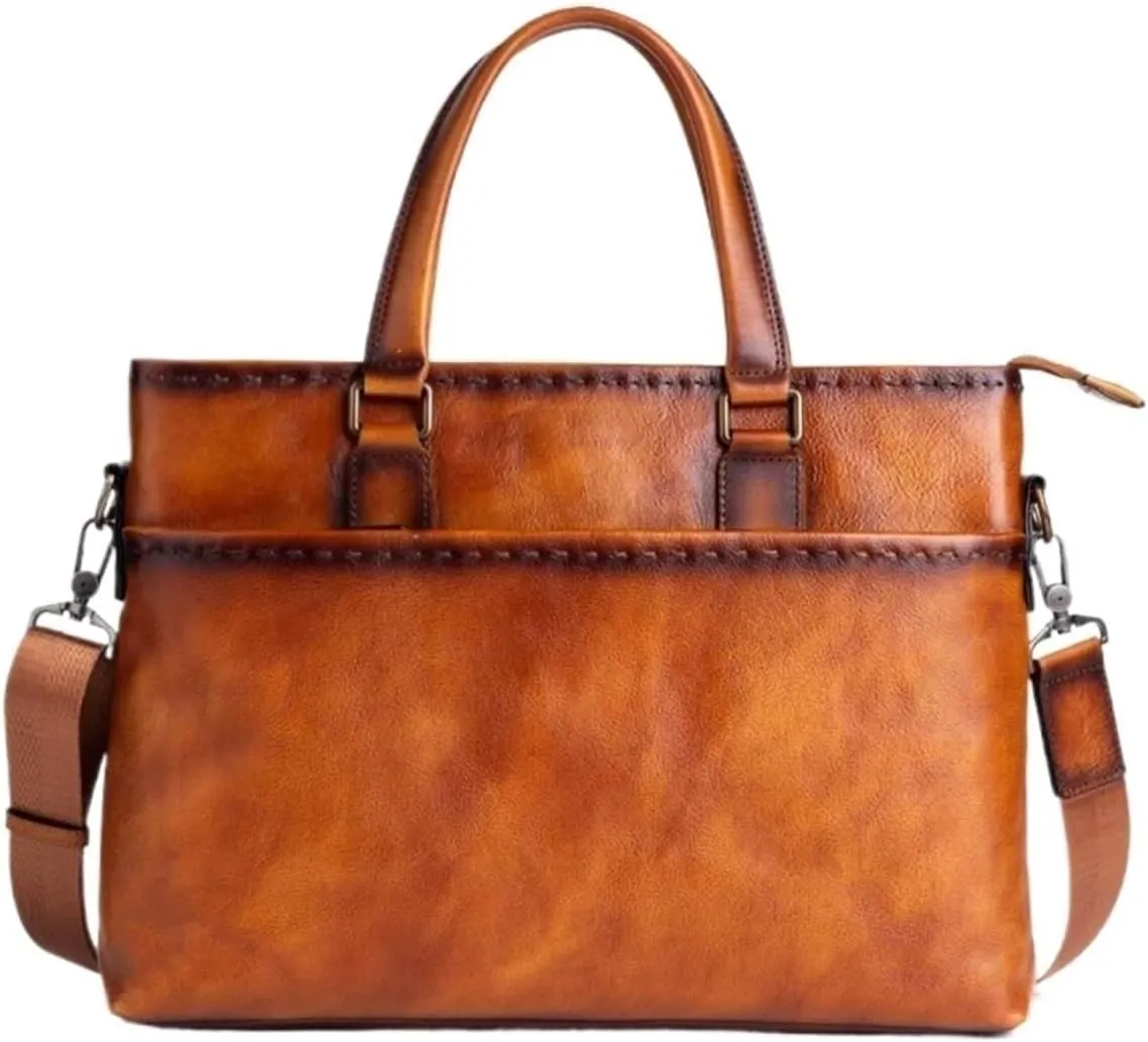 Mens Laptop Bags Handbags Briefcases Genuine Leather Messenger Shoulder Bags Casual Daypacks 14.5Inch