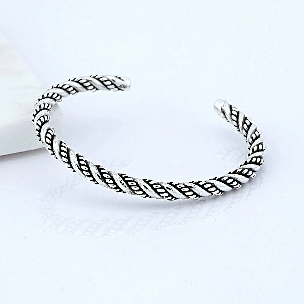Men's Sterling Silver Twisted Chain Bangle Bracelet