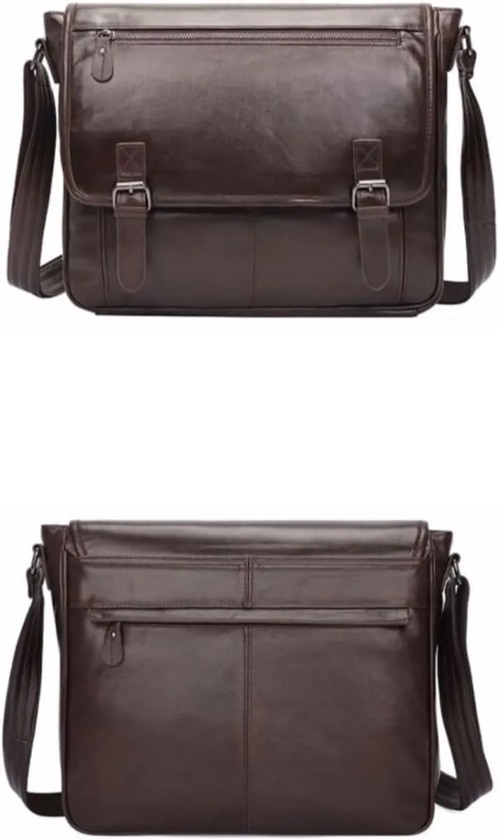 Mens Waist Packs Messenger Shoulder Bags Briefcases Genuine Leather Casual Daypacks Crossbody Bags 11.8Inch