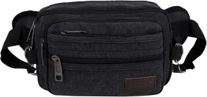 Messenger Bag Vintage Canvas Shoulder Bag for All Purpose Use Waist Bags Outdoor Sport Fanny Pack (Black, One Size)