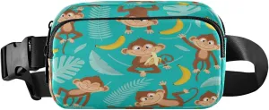 Monkey Palm Leaves Blue Belt Bag for Women Men Fanny Pack Small Waist Pouch Crossbody Bags for Outdoor Hiking Running Travel