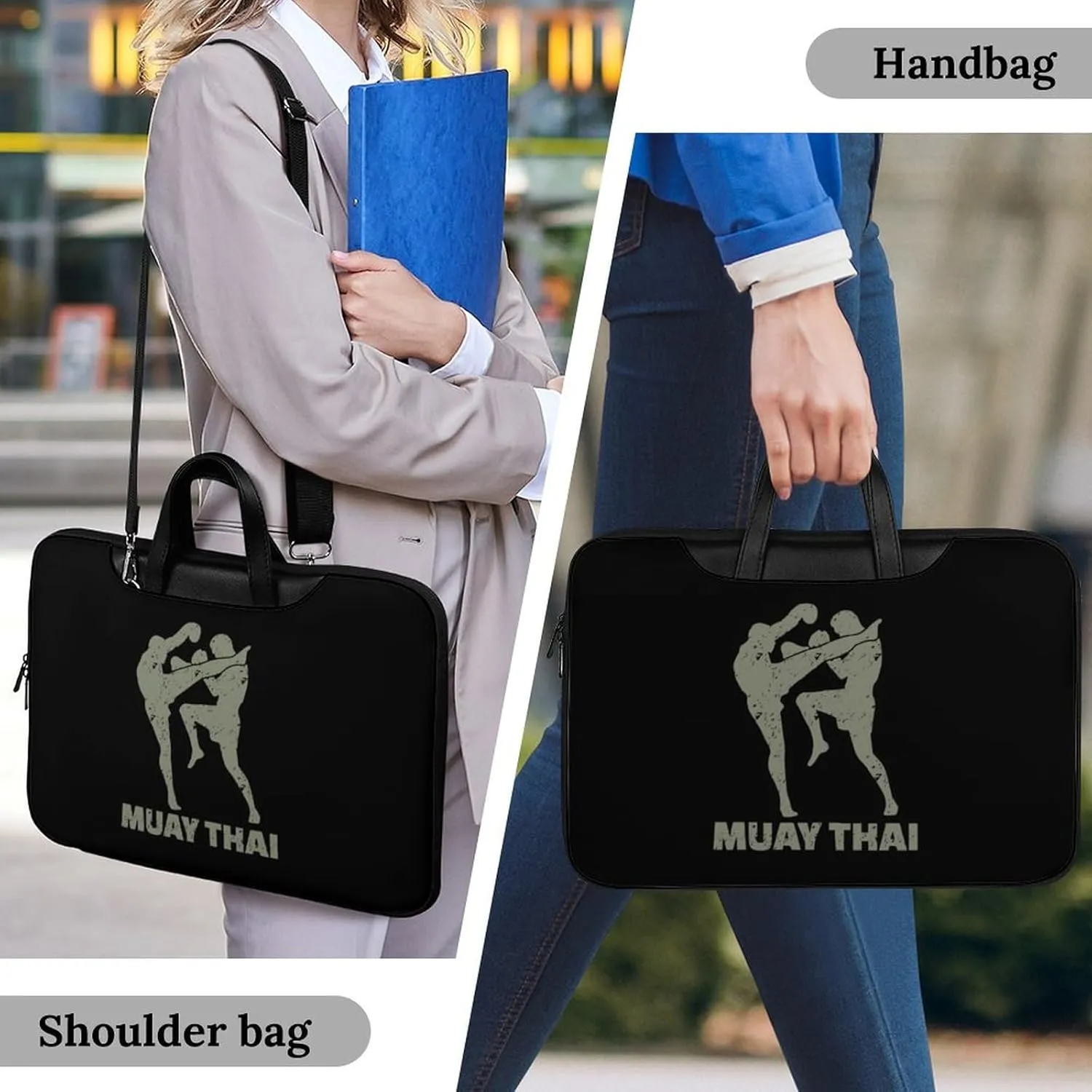 Muay Thai Leather Bag Laptop Case Slim Water Resistant Computer Bags with Handle Briefcase for Work