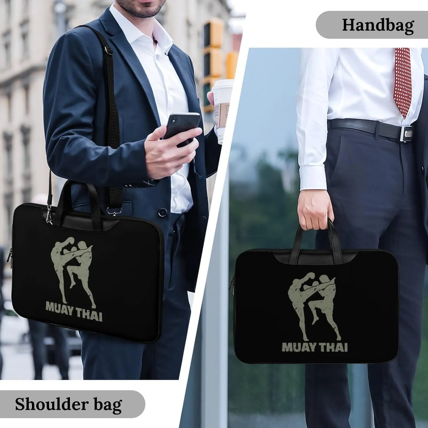 Muay Thai Leather Bag Laptop Case Slim Water Resistant Computer Bags with Handle Briefcase for Work