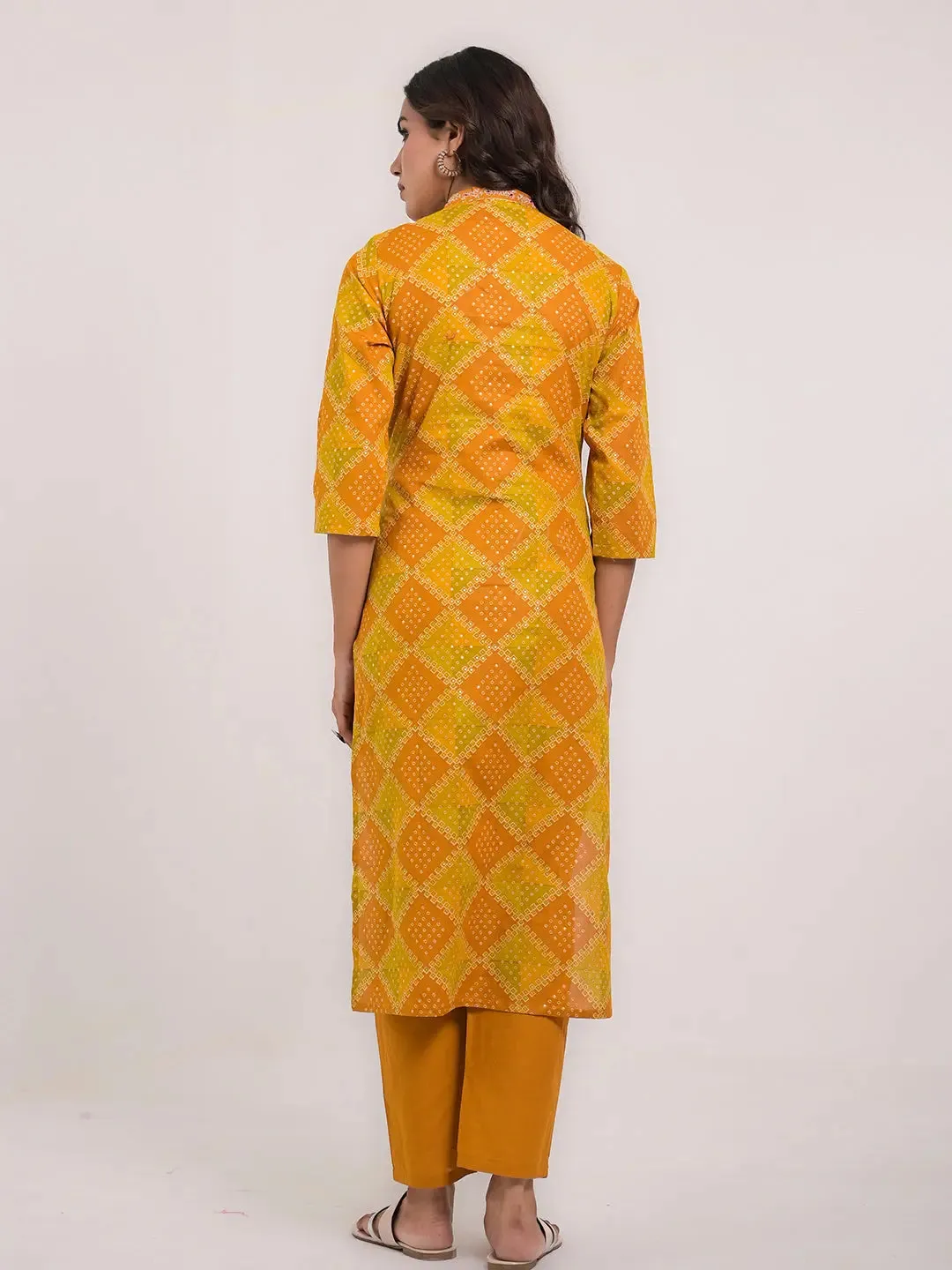 MUMZHUG MUSTARD COLORED BANDHEJ PRINT COTTON FEEDING AND MATERNITY KURTA PANT AND DUPATTA