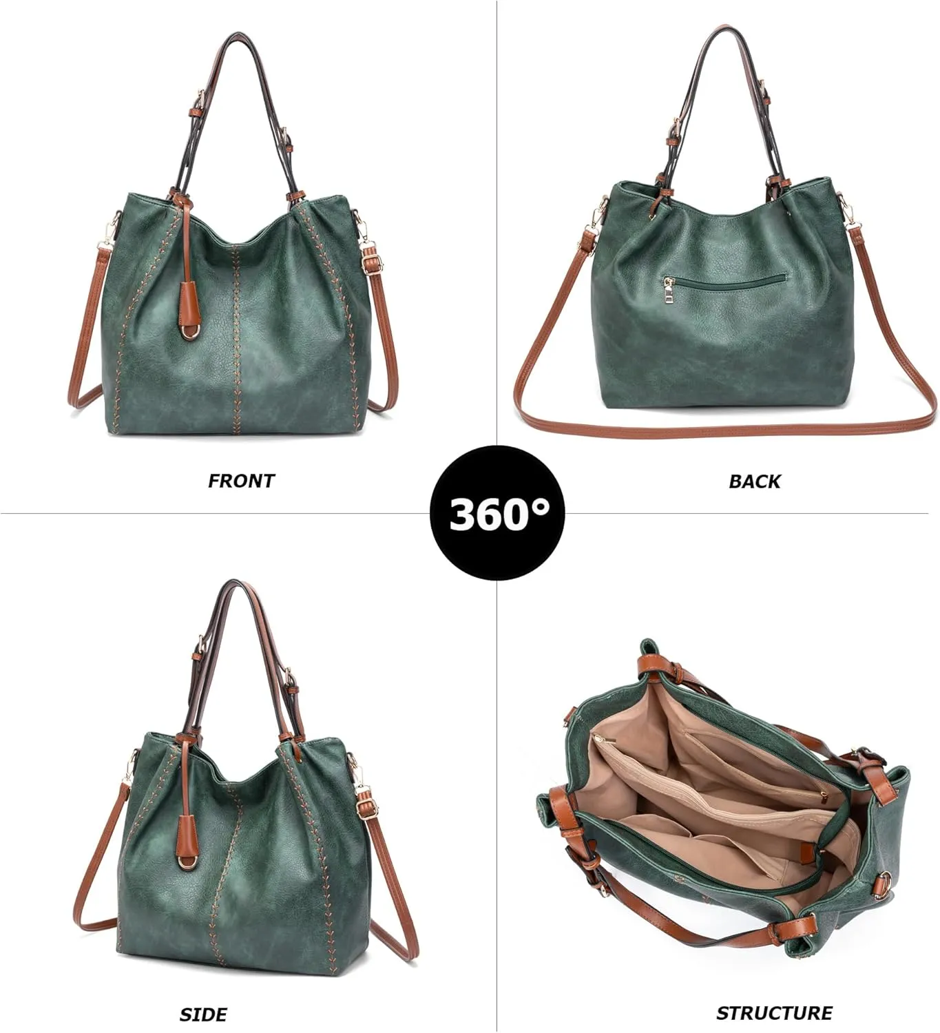 myfriday Casual Leather Tote Hobo Bag for Women, Soft Shoulder Bag Crossbody Satchel Purse and Handbag