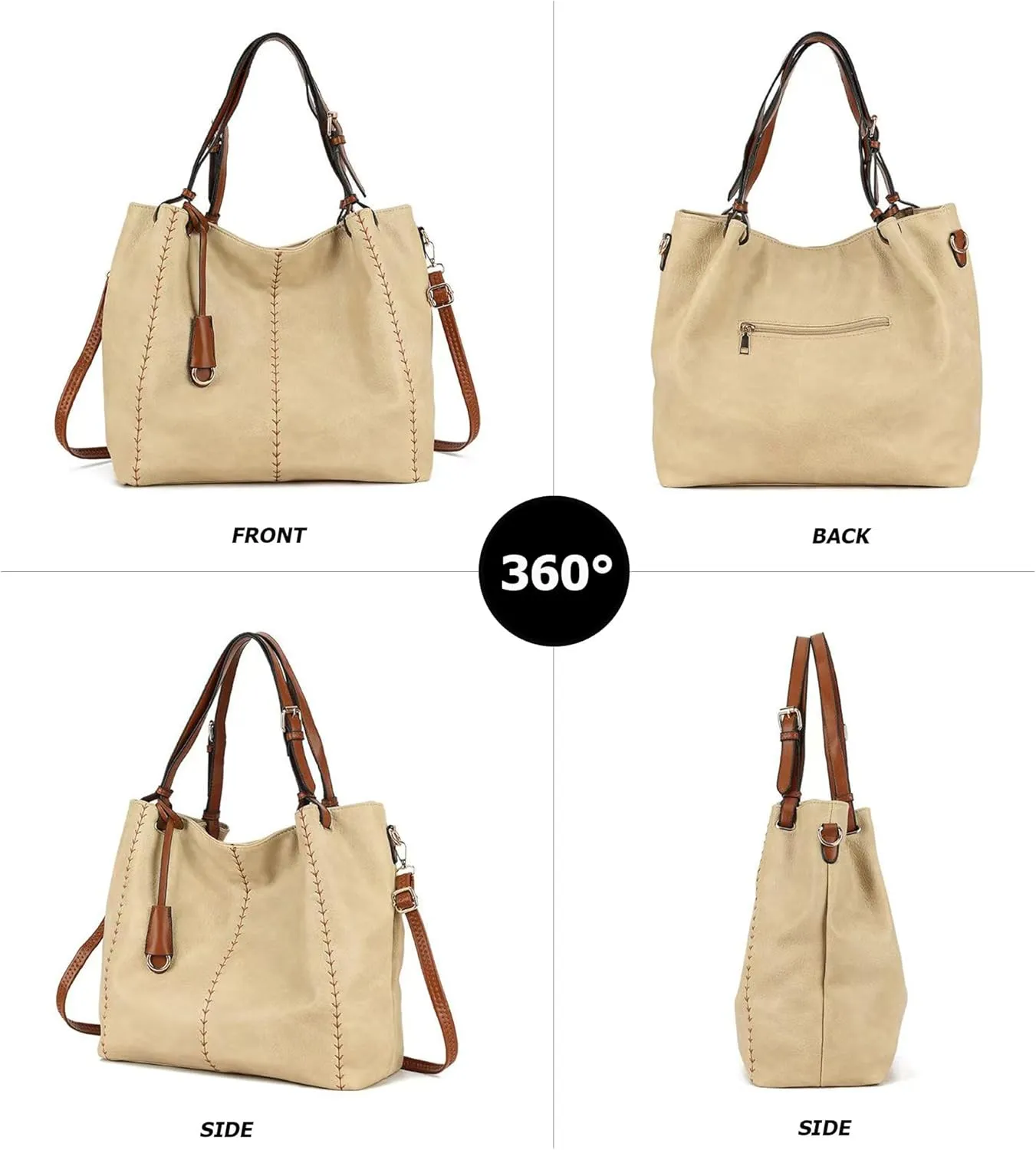 myfriday Casual Leather Tote Hobo Bag for Women, Soft Shoulder Bag Crossbody Satchel Purse and Handbag