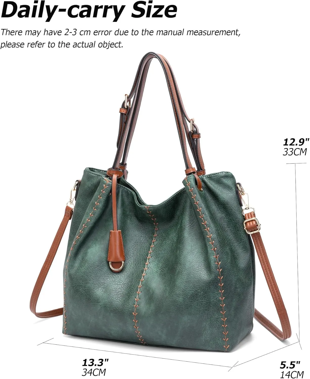 myfriday Casual Leather Tote Hobo Bag for Women, Soft Shoulder Bag Crossbody Satchel Purse and Handbag