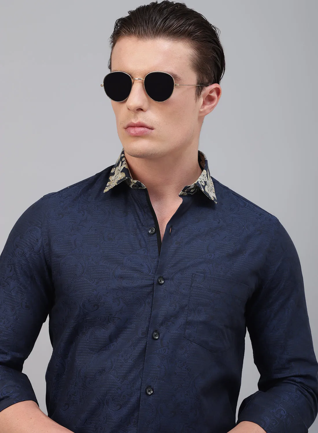 Navy Blue Cotton Full Sleeve Shirt