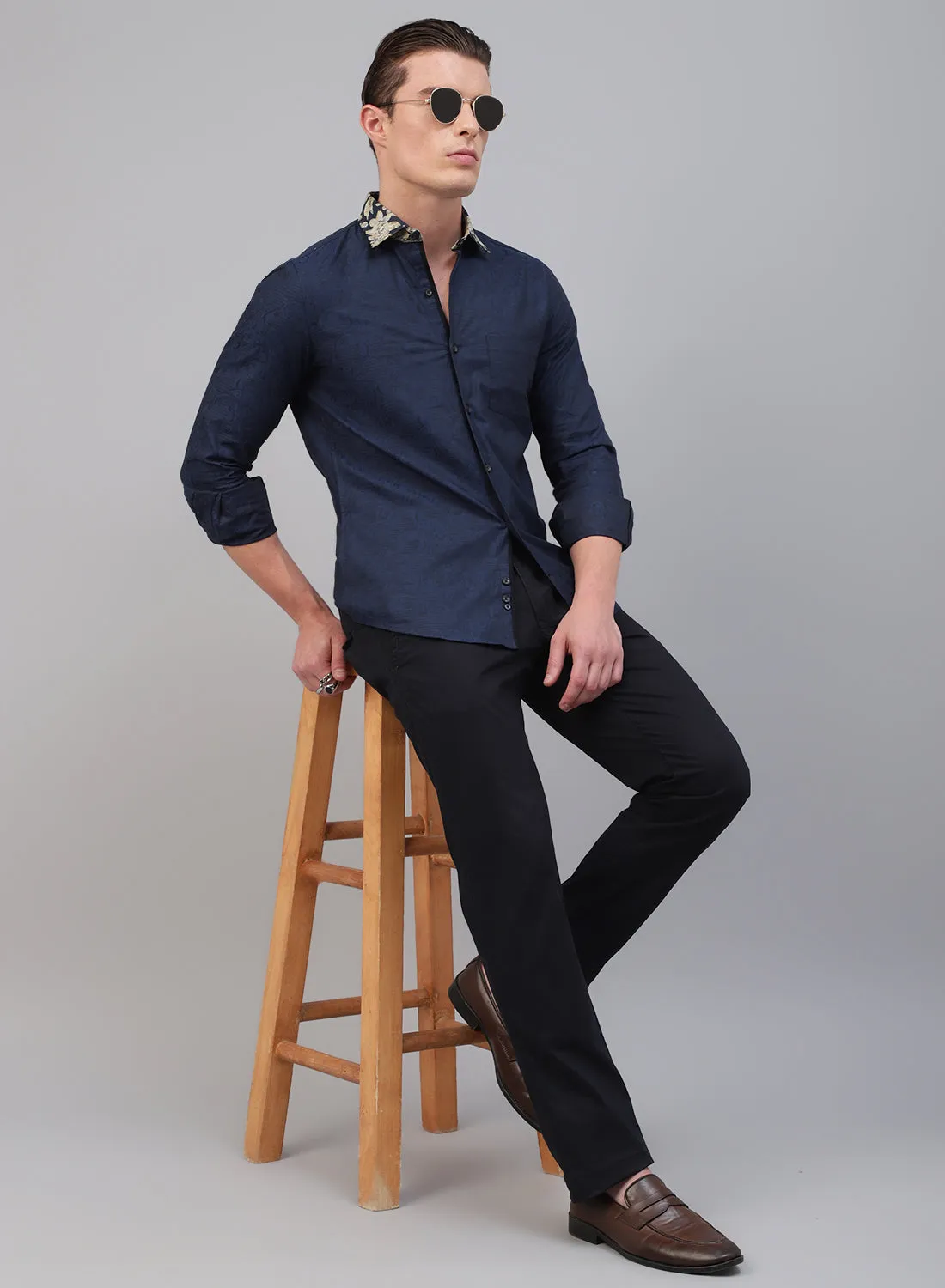 Navy Blue Cotton Full Sleeve Shirt