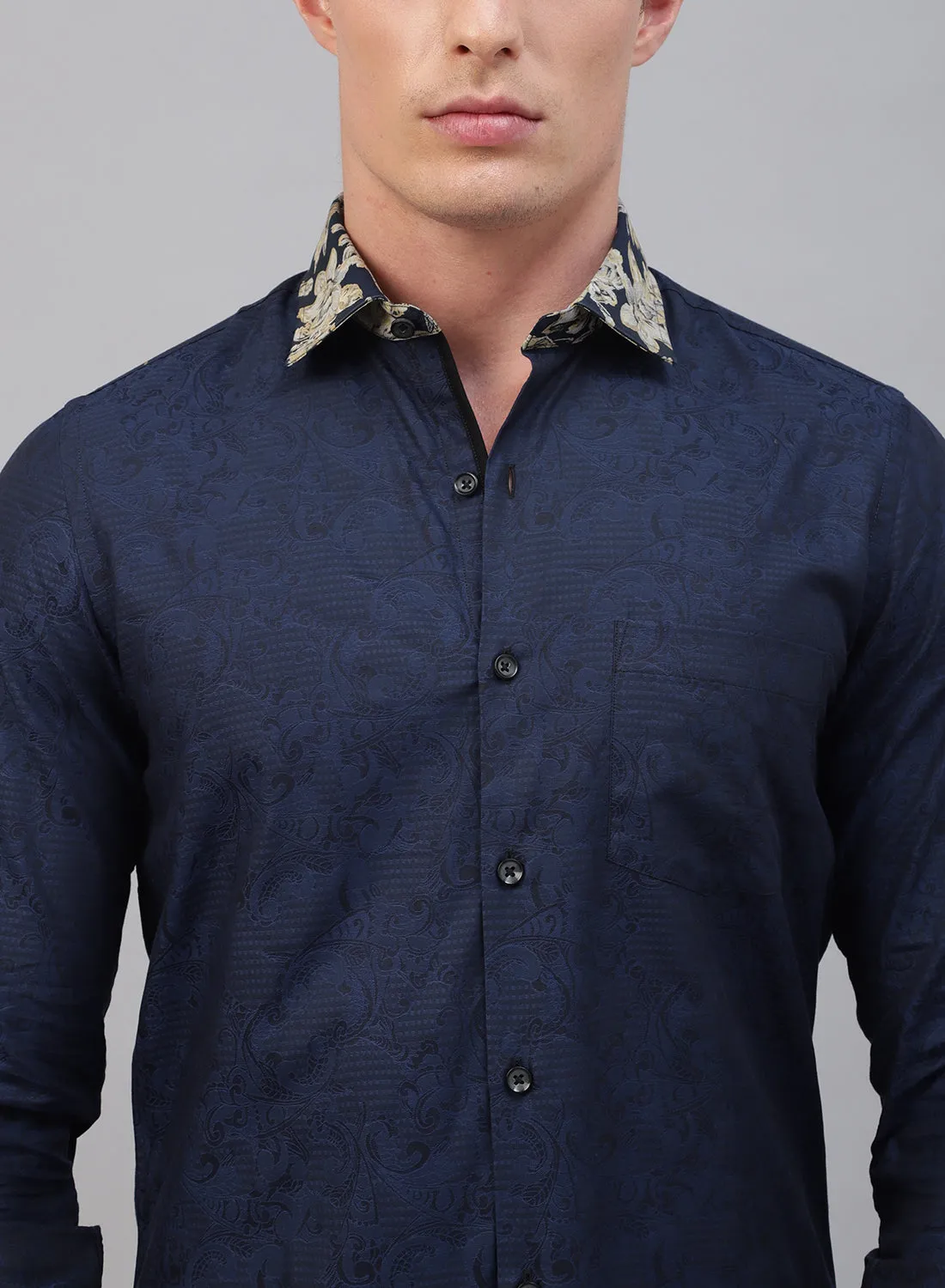 Navy Blue Cotton Full Sleeve Shirt