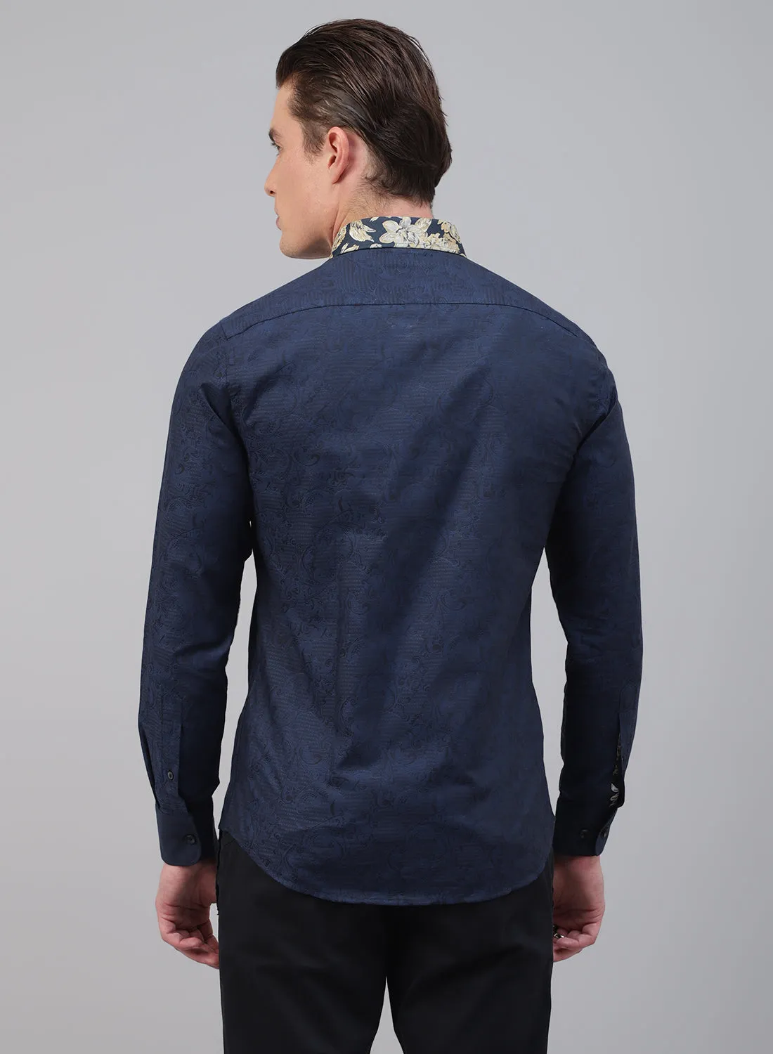 Navy Blue Cotton Full Sleeve Shirt