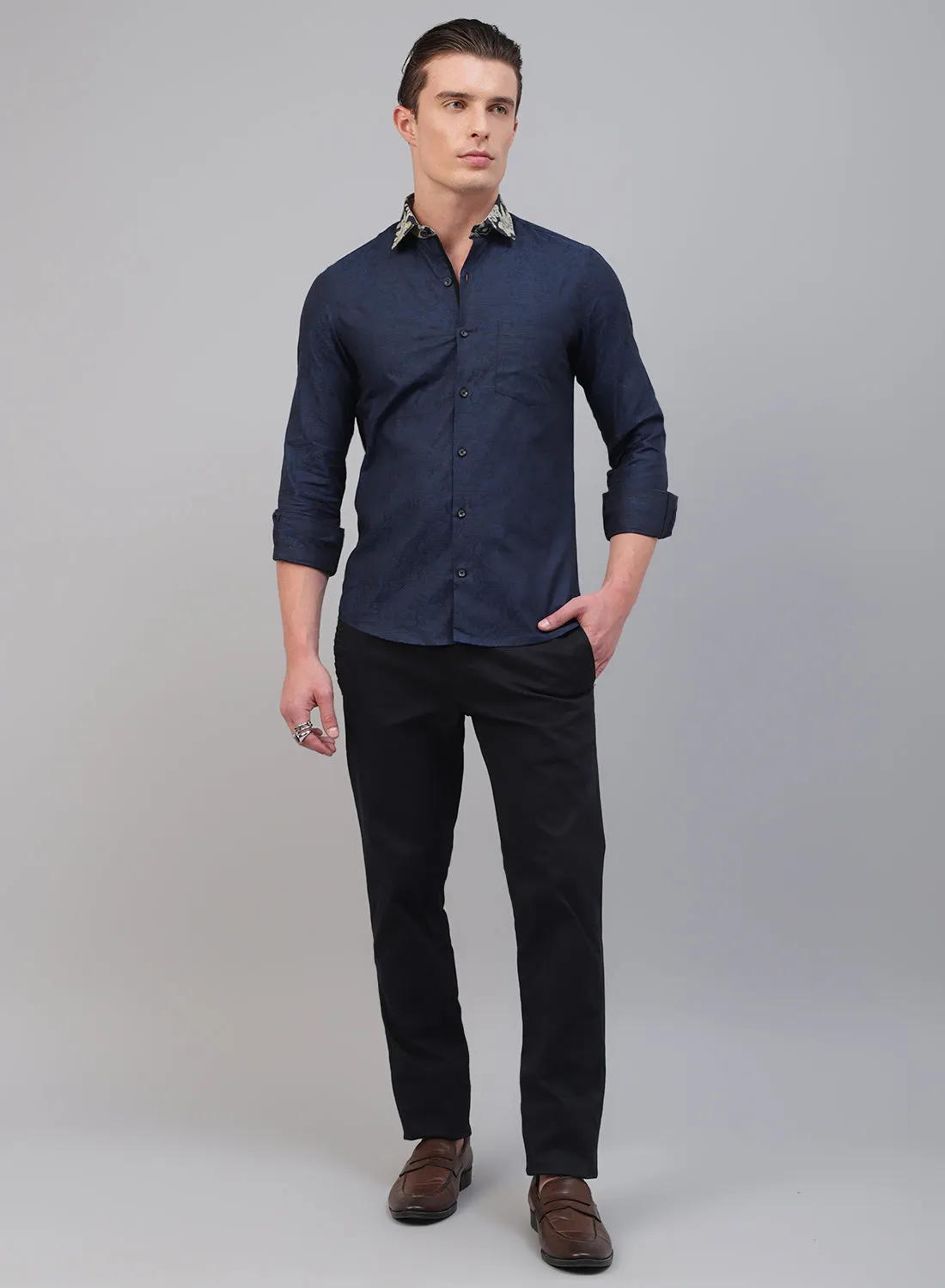 Navy Blue Cotton Full Sleeve Shirt