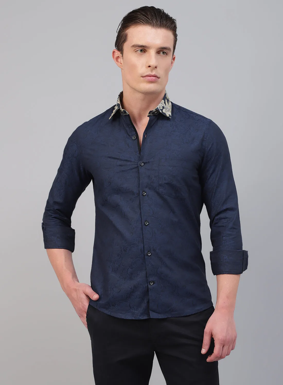 Navy Blue Cotton Full Sleeve Shirt