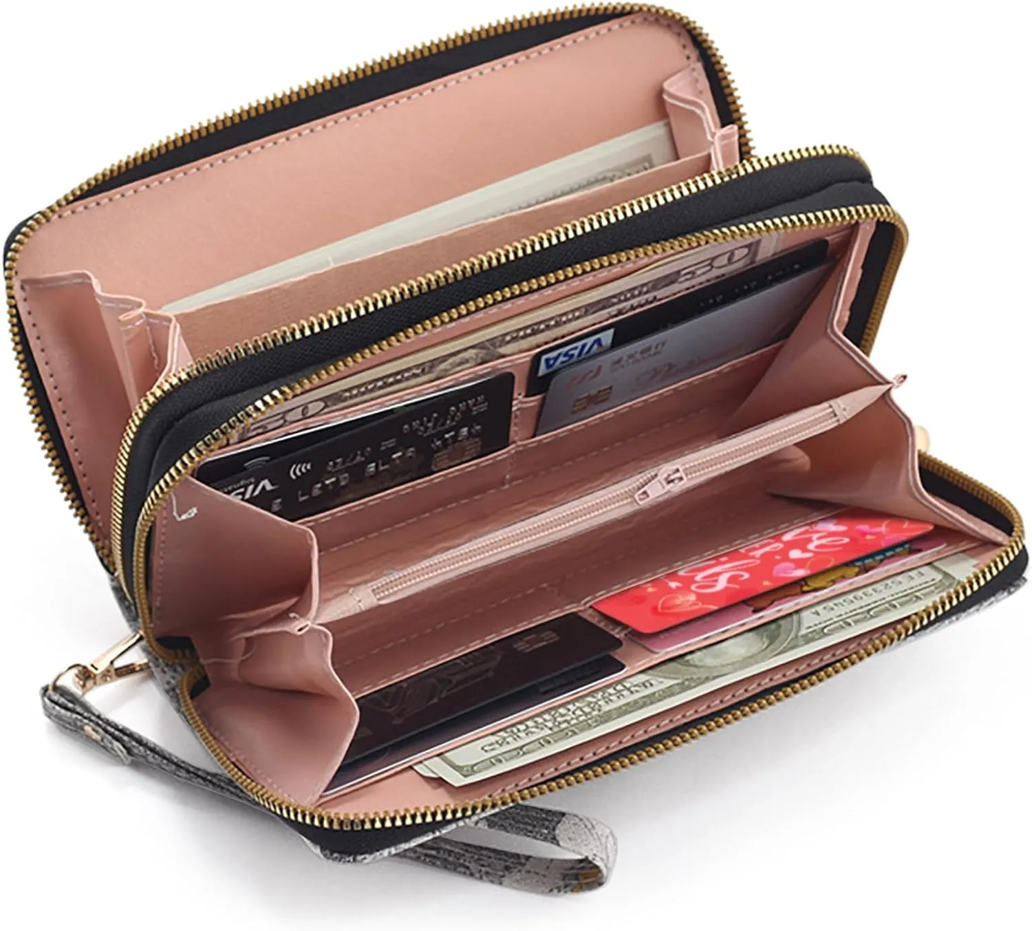 Nelli's Wallet Wristlet For Women, The Florist: Black, Spacious Bifold Wrist Wallet With Phone Pocket, Zipper Pouch & Scripture Card, Christian Women Gifts, Flower Design Womens Wallet Wristlet
